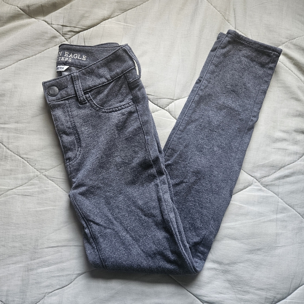 AMERICAN EAGLE Grey Knit Hi Rise Jegging Cotton Blend Low Rise 00 SHORT AE